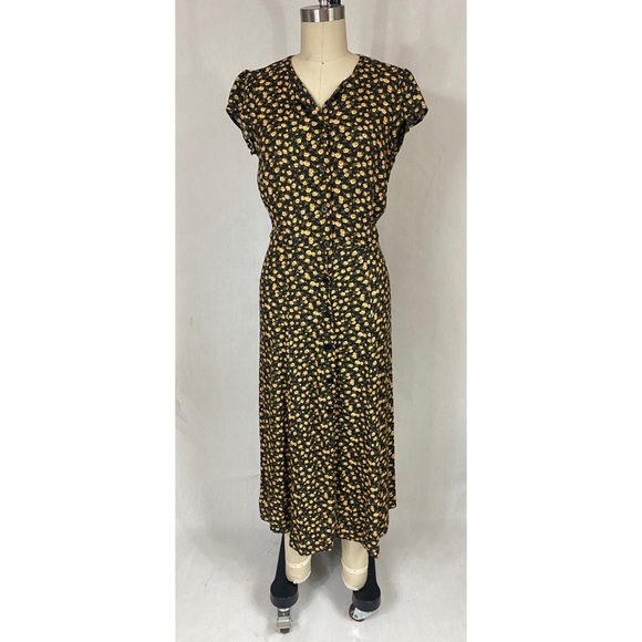 Reformation Dresses & Skirts - Reformation black dress with yellow and green small floral pattern